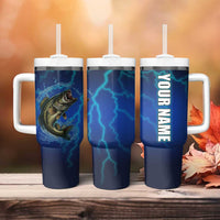Custom Jumping Bass Fishing Tumbler With Handle with Water Splash and Lightning Background - Wonder Print Shop