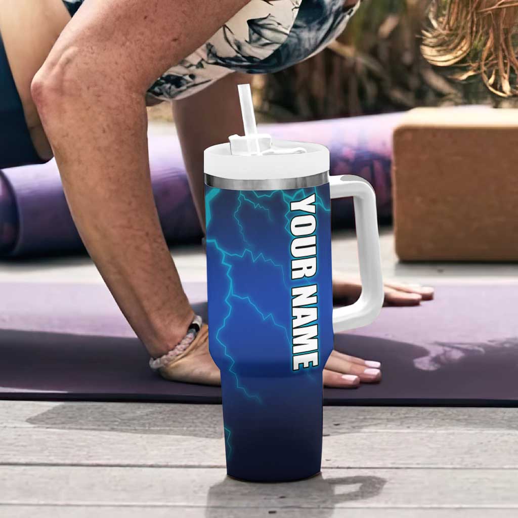 Custom Jumping Bass Fishing Tumbler With Handle with Water Splash and Lightning Background - Wonder Print Shop