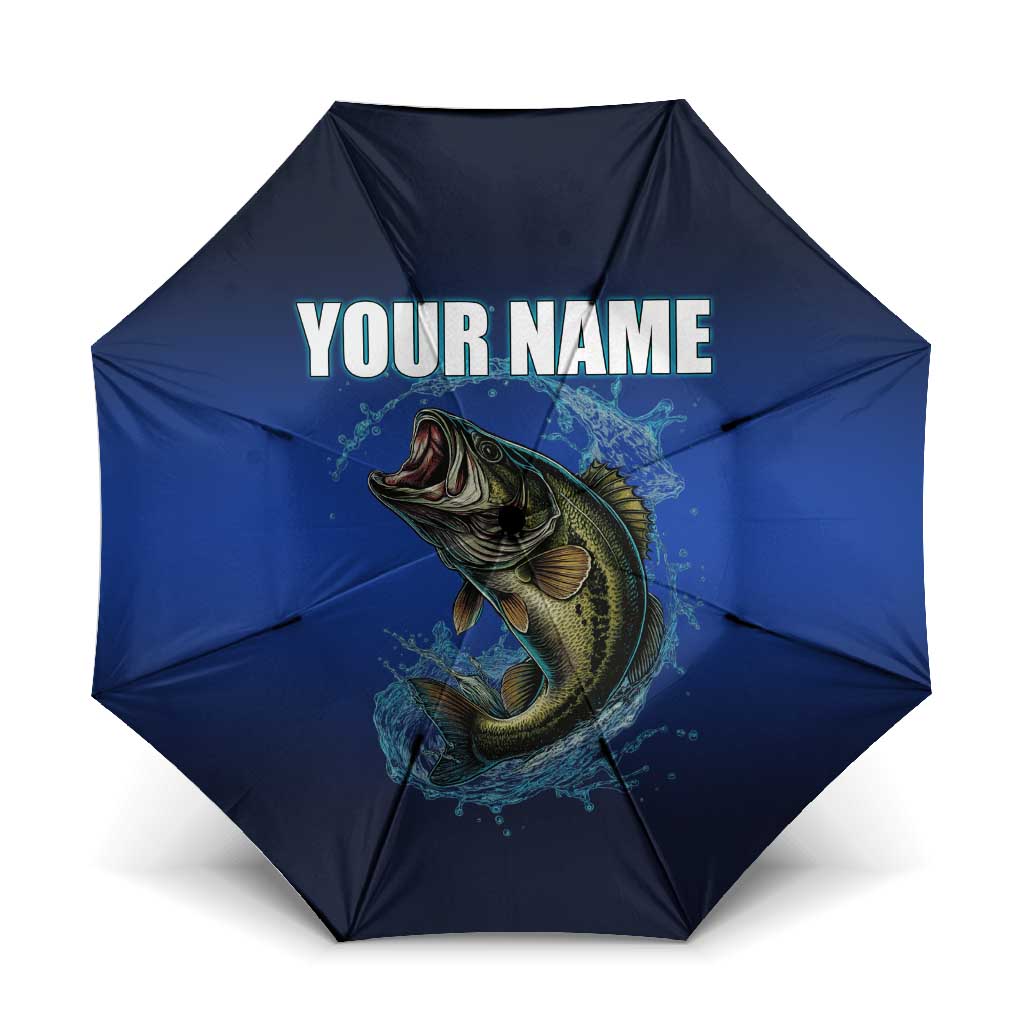 Custom Jumping Bass Fishing Umbrella with Water Splash and Lightning Background - Wonder Print Shop