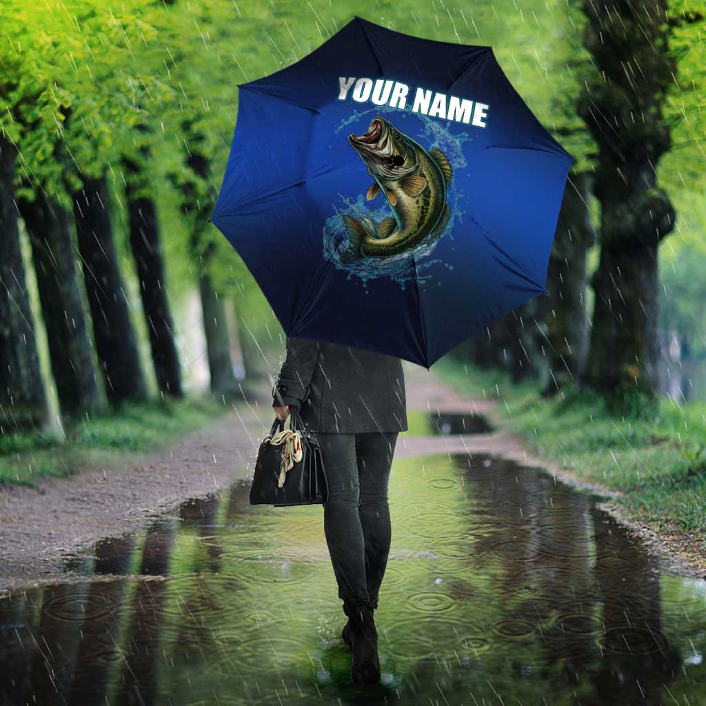 Custom Jumping Bass Fishing Umbrella with Water Splash and Lightning Background - Wonder Print Shop