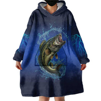 Custom Jumping Bass Fishing Wearable Blanket Hoodie with Water Splash and Lightning Background - Wonder Print Shop