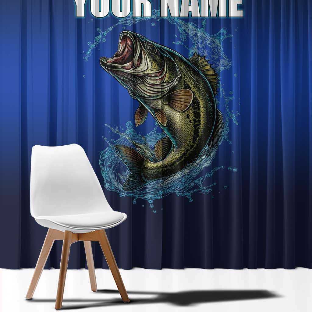 Custom Jumping Bass Fishing Window Curtain with Water Splash and Lightning Background - Wonder Print Shop