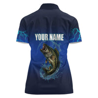 Custom Jumping Bass Fishing Women Polo Shirt with Water Splash and Lightning Background - Wonder Print Shop