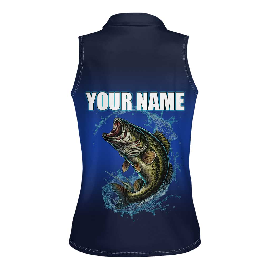 Custom Jumping Bass Fishing Women Sleeveless Polo Shirt with Water Splash and Lightning Background - Wonder Print Shop