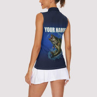 Custom Jumping Bass Fishing Women Sleeveless Polo Shirt with Water Splash and Lightning Background - Wonder Print Shop