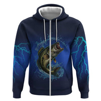 Custom Jumping Bass Fishing Zip Hoodie with Water Splash and Lightning Background - Wonder Print Shop