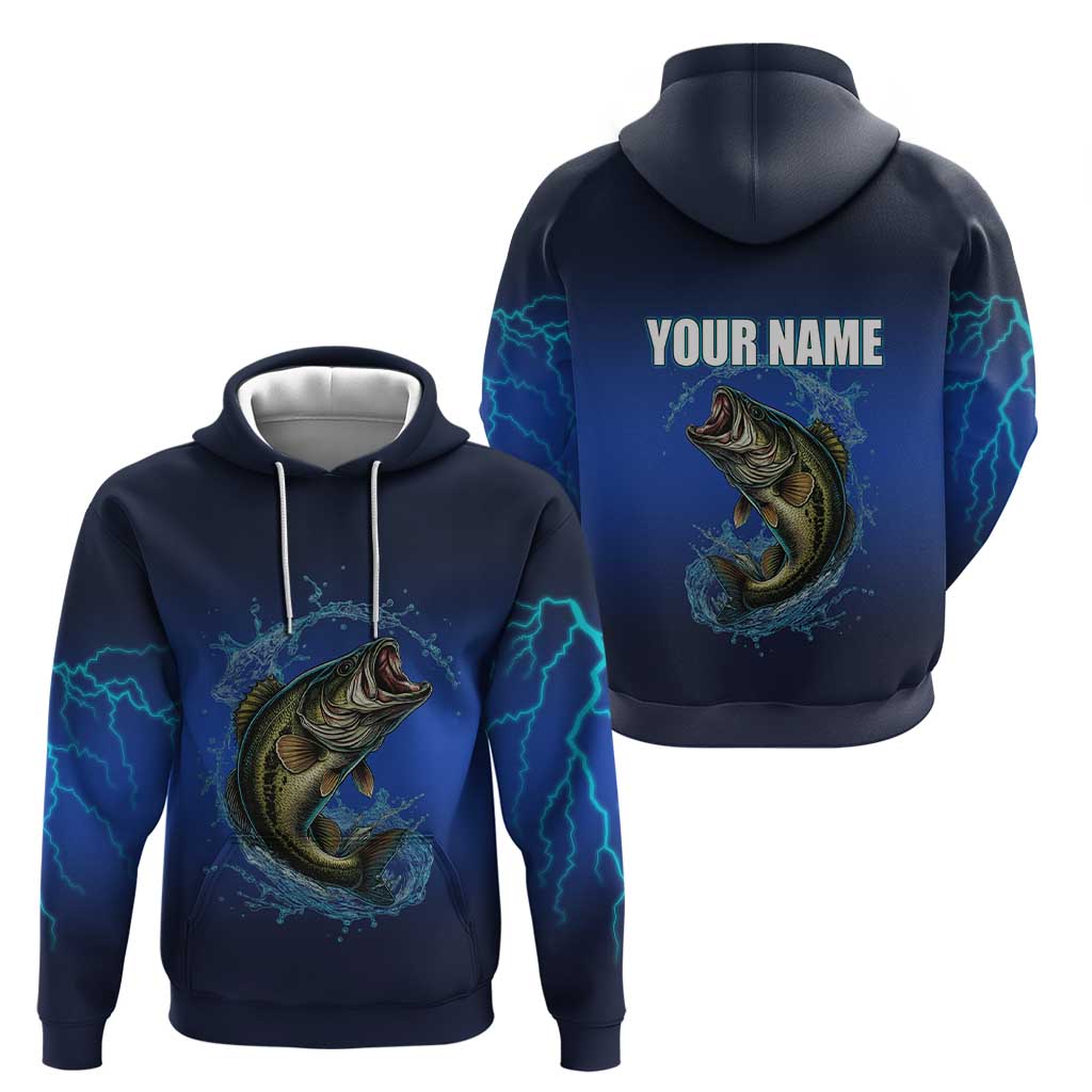 Custom Jumping Bass Fishing Zip Hoodie with Water Splash and Lightning Background - Wonder Print Shop