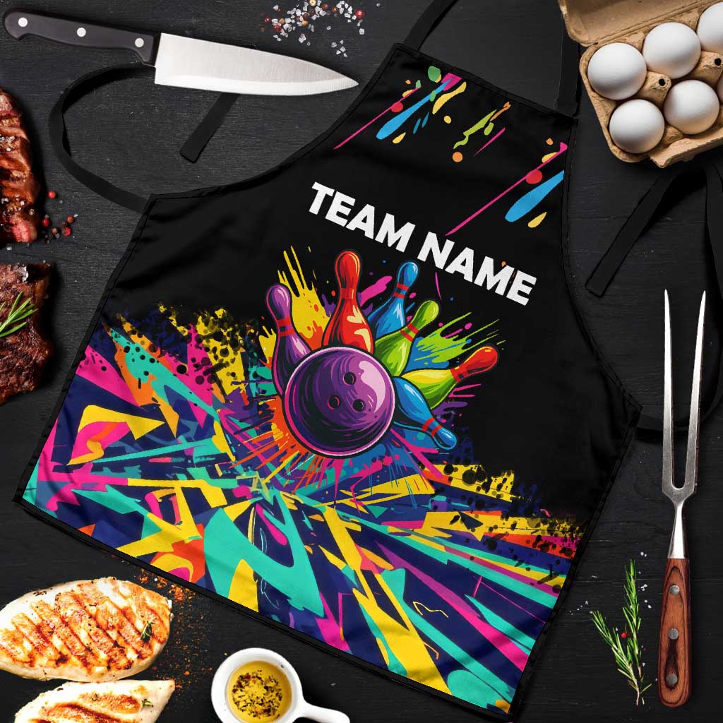 Colorful Bowling Ball and Pins Graphic Apron Custom with Paint Splash - Wonder Print Shop