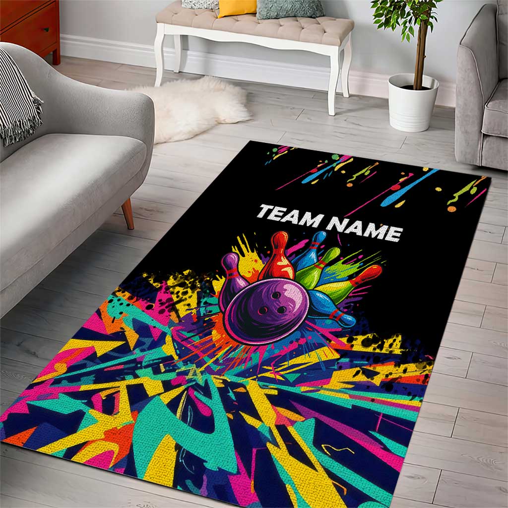 Colorful Bowling Ball and Pins Graphic Area Rug Custom with Paint Splash - Wonder Print Shop