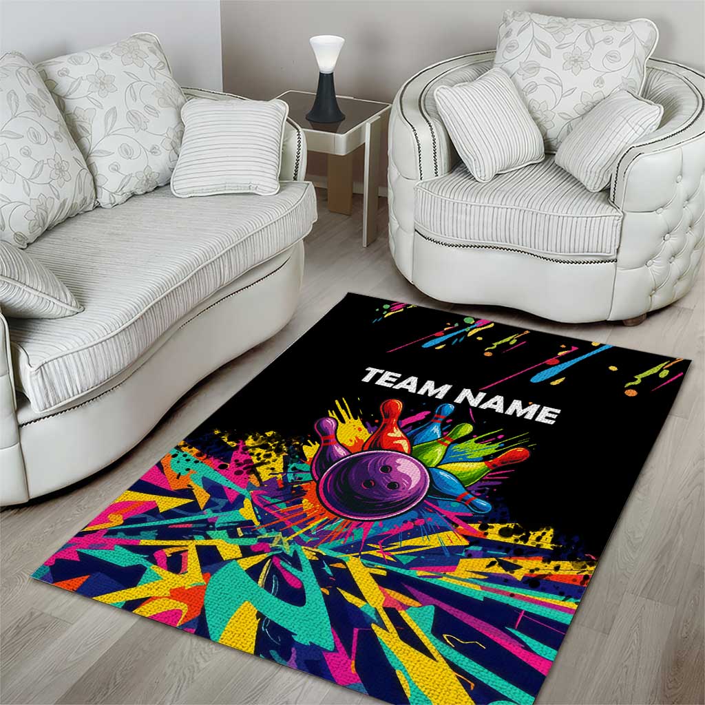 Colorful Bowling Ball and Pins Graphic Area Rug Custom with Paint Splash - Wonder Print Shop