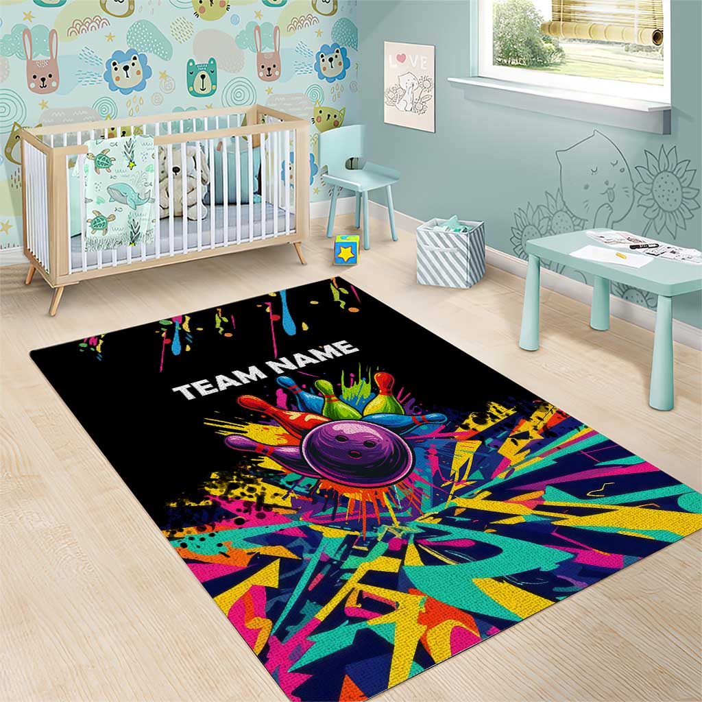 Colorful Bowling Ball and Pins Graphic Area Rug Custom with Paint Splash - Wonder Print Shop