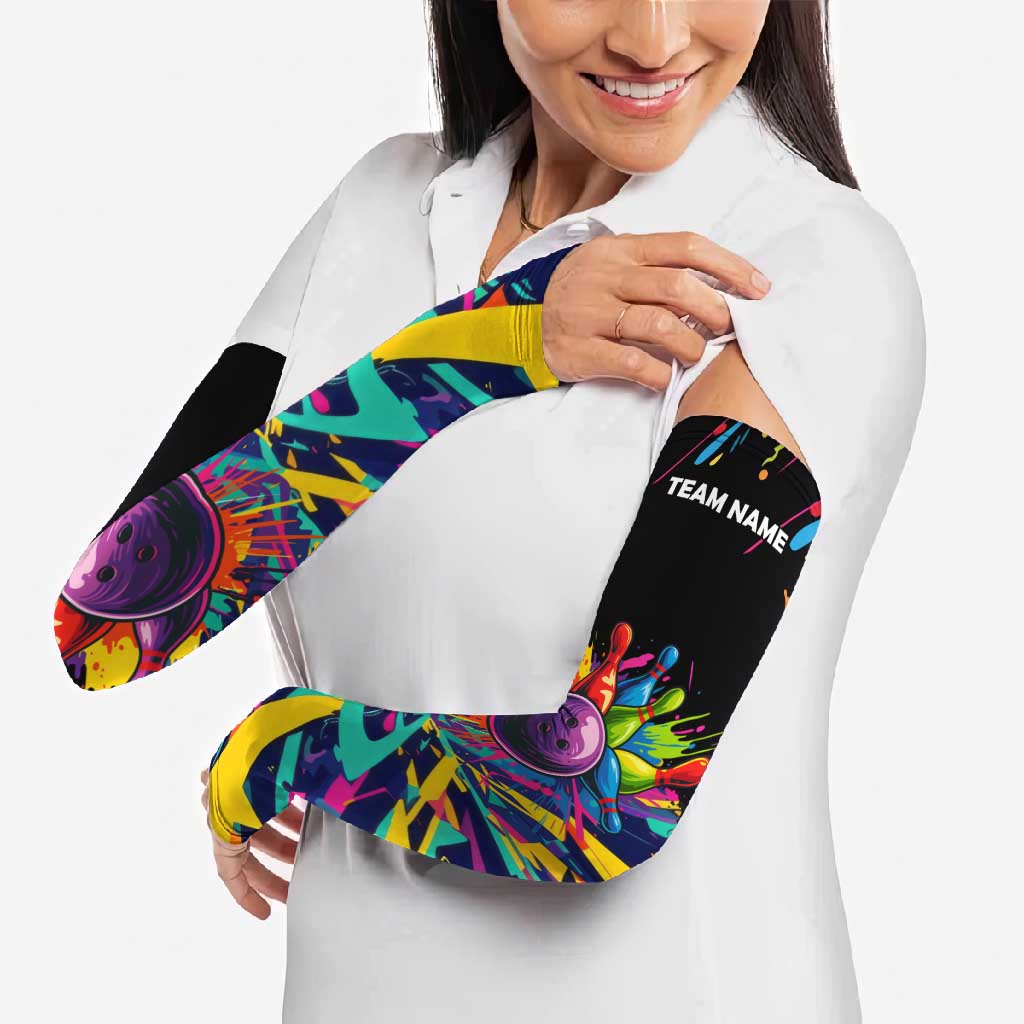 Colorful Bowling Ball and Pins Graphic Arm Sleeves Custom with Paint Splash - Wonder Print Shop
