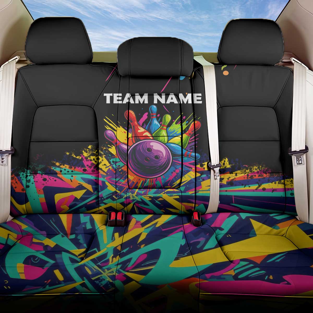 Colorful Bowling Ball and Pins Graphic Back Car Seat Cover Custom with Paint Splash - Wonder Print Shop
