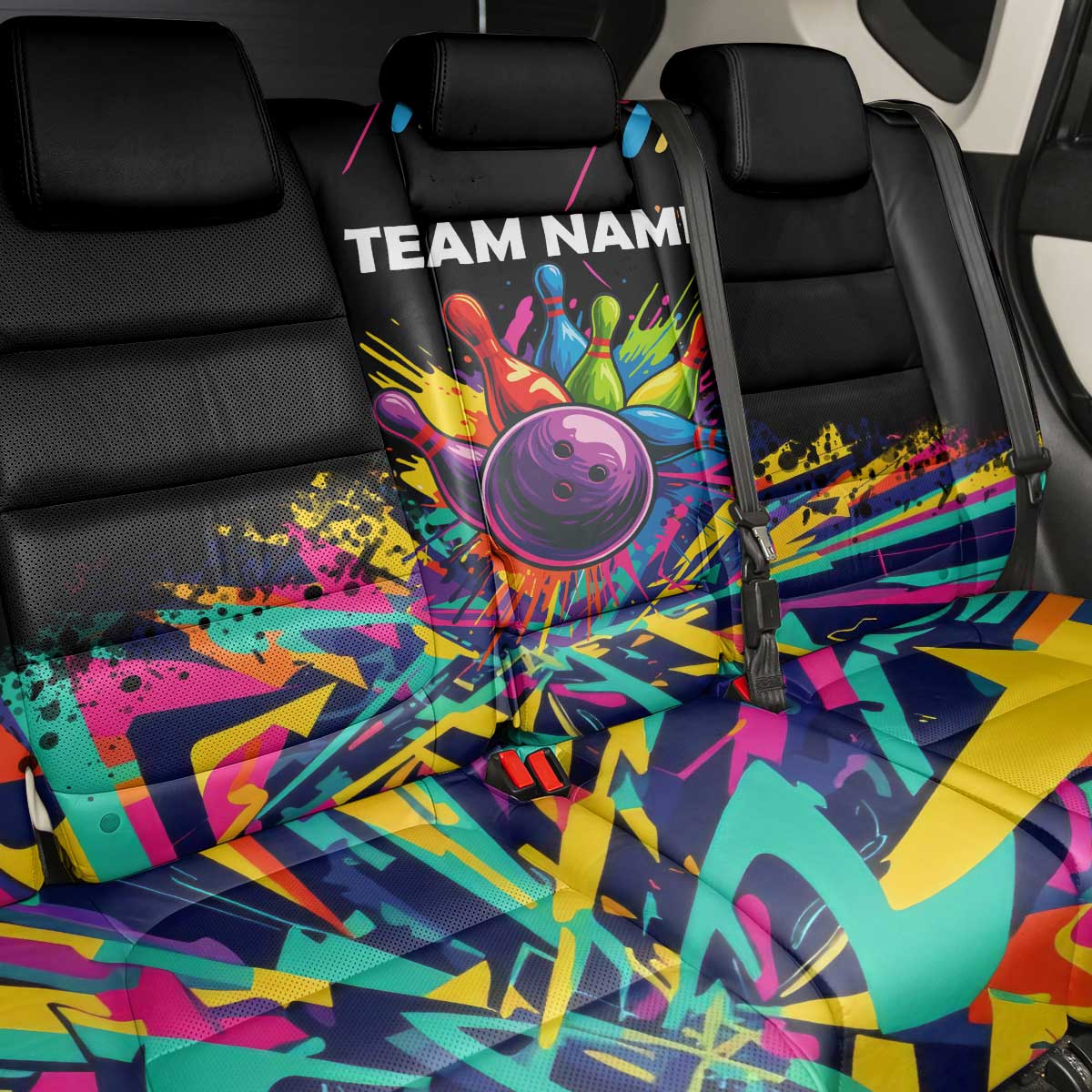 Colorful Bowling Ball and Pins Graphic Back Car Seat Cover Custom with Paint Splash - Wonder Print Shop