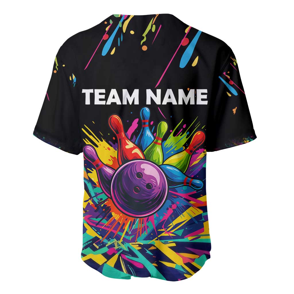 Colorful Bowling Ball and Pins Graphic Baseball Jersey Custom with Paint Splash - Wonder Print Shop