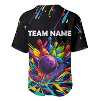 Colorful Bowling Ball and Pins Graphic Baseball Jersey Custom with Paint Splash - Wonder Print Shop