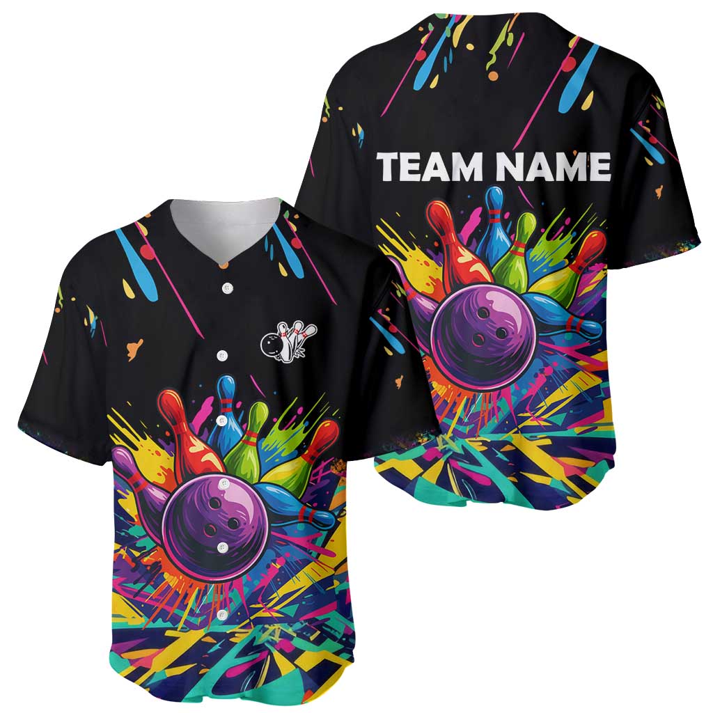 Colorful Bowling Ball and Pins Graphic Baseball Jersey Custom with Paint Splash - Wonder Print Shop