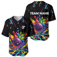 Colorful Bowling Ball and Pins Graphic Baseball Jersey Custom with Paint Splash - Wonder Print Shop