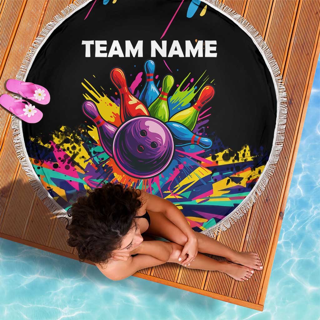 Colorful Bowling Ball and Pins Graphic Beach Blanket Custom with Paint Splash - Wonder Print Shop
