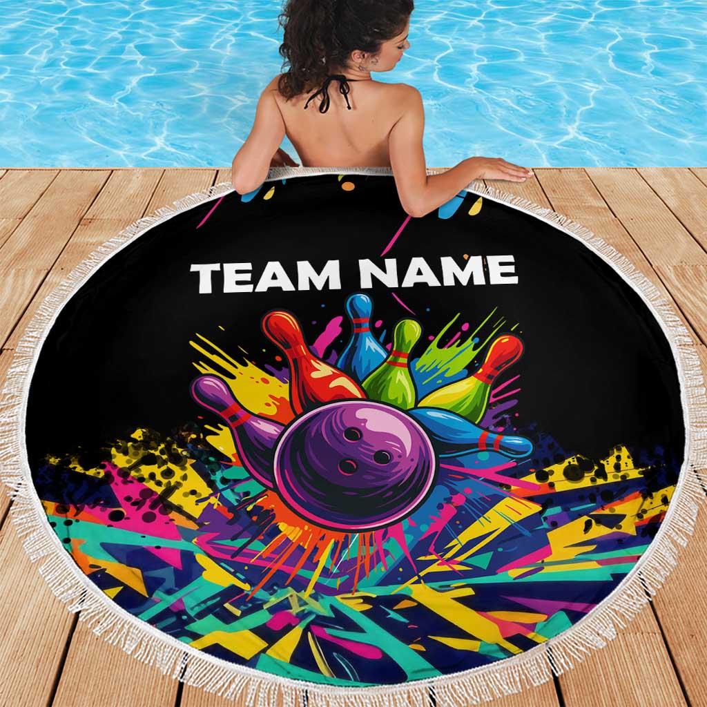 Colorful Bowling Ball and Pins Graphic Beach Blanket Custom with Paint Splash - Wonder Print Shop