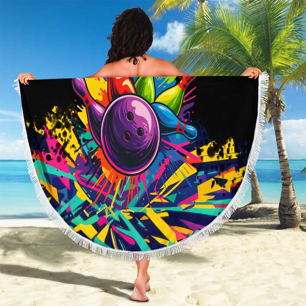 Colorful Bowling Ball and Pins Graphic Beach Blanket Custom with Paint Splash - Wonder Print Shop