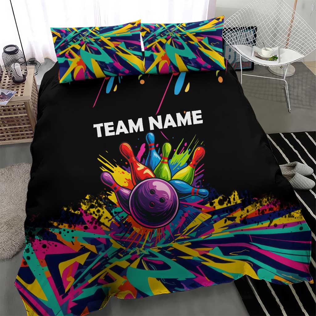 Colorful Bowling Ball and Pins Graphic Bedding Set Custom with Paint Splash - Wonder Print Shop