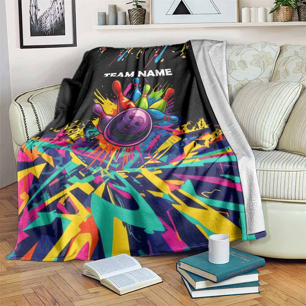 Colorful Bowling Ball and Pins Graphic Blanket Custom with Paint Splash - Wonder Print Shop