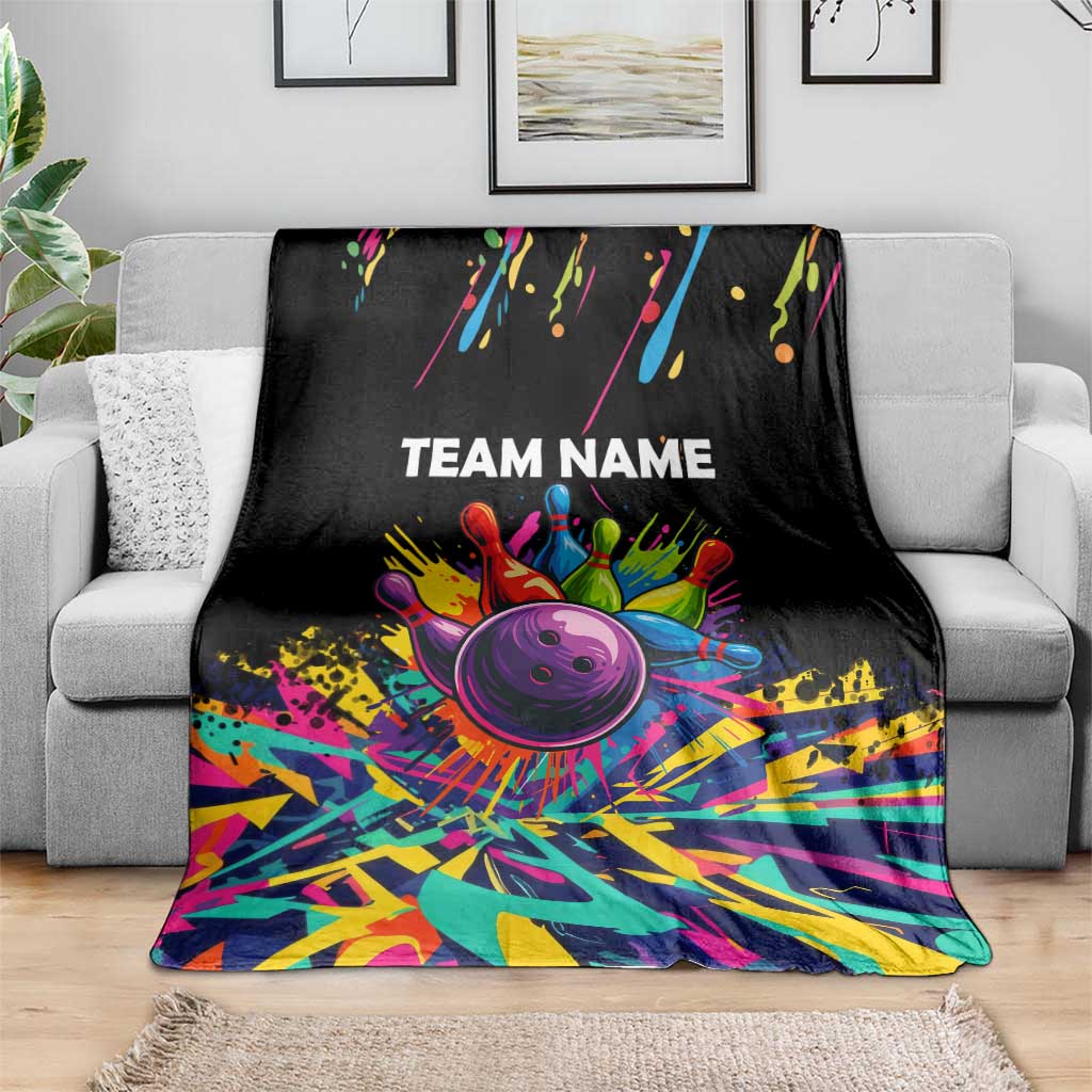 Colorful Bowling Ball and Pins Graphic Blanket Custom with Paint Splash - Wonder Print Shop