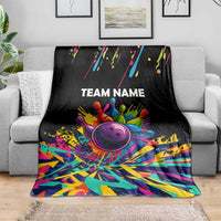 Colorful Bowling Ball and Pins Graphic Blanket Custom with Paint Splash - Wonder Print Shop