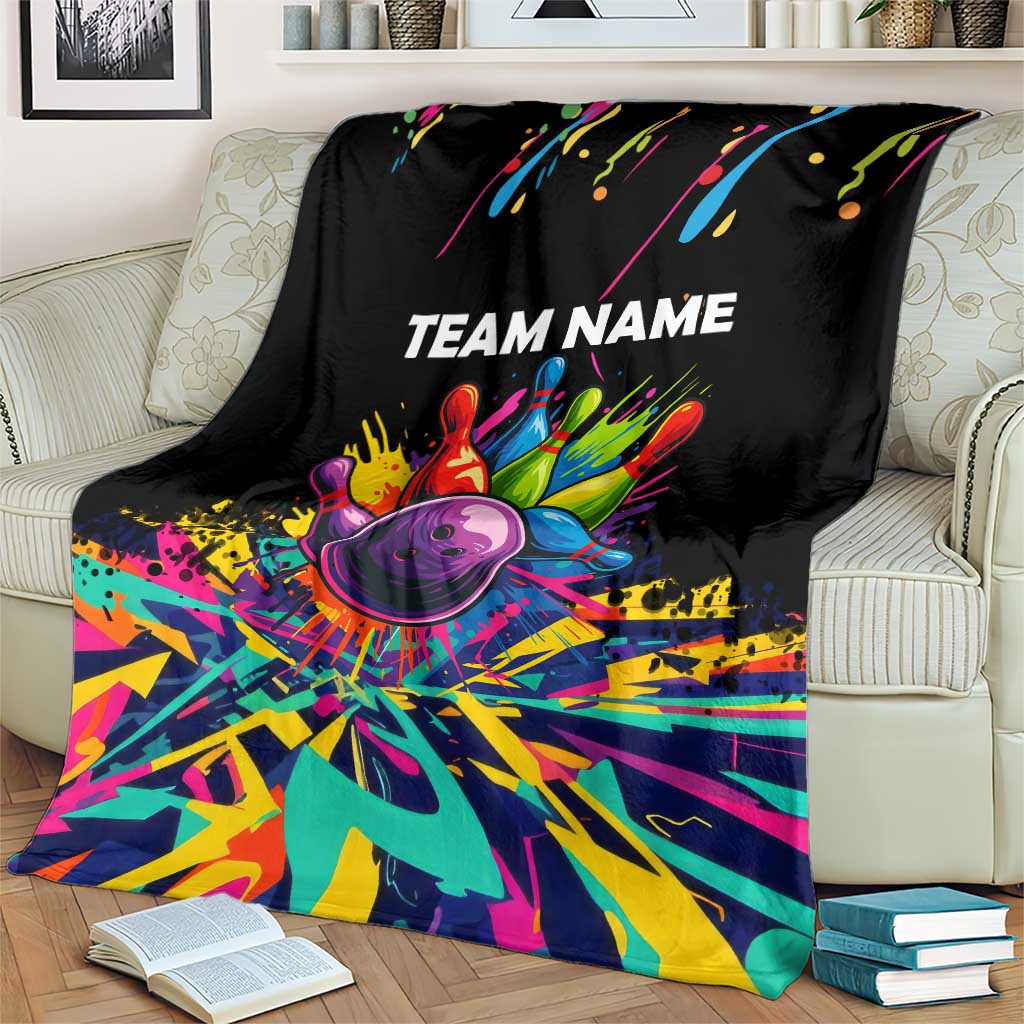 Colorful Bowling Ball and Pins Graphic Blanket Custom with Paint Splash - Wonder Print Shop
