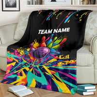 Colorful Bowling Ball and Pins Graphic Blanket Custom with Paint Splash - Wonder Print Shop