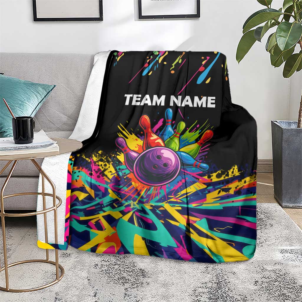 Colorful Bowling Ball and Pins Graphic Blanket Custom with Paint Splash - Wonder Print Shop