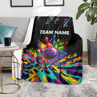Colorful Bowling Ball and Pins Graphic Blanket Custom with Paint Splash - Wonder Print Shop