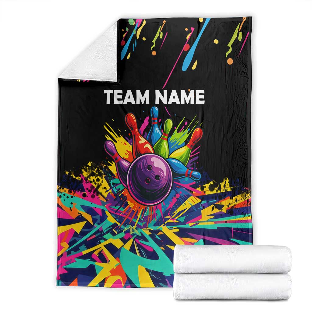 Colorful Bowling Ball and Pins Graphic Blanket Custom with Paint Splash - Wonder Print Shop
