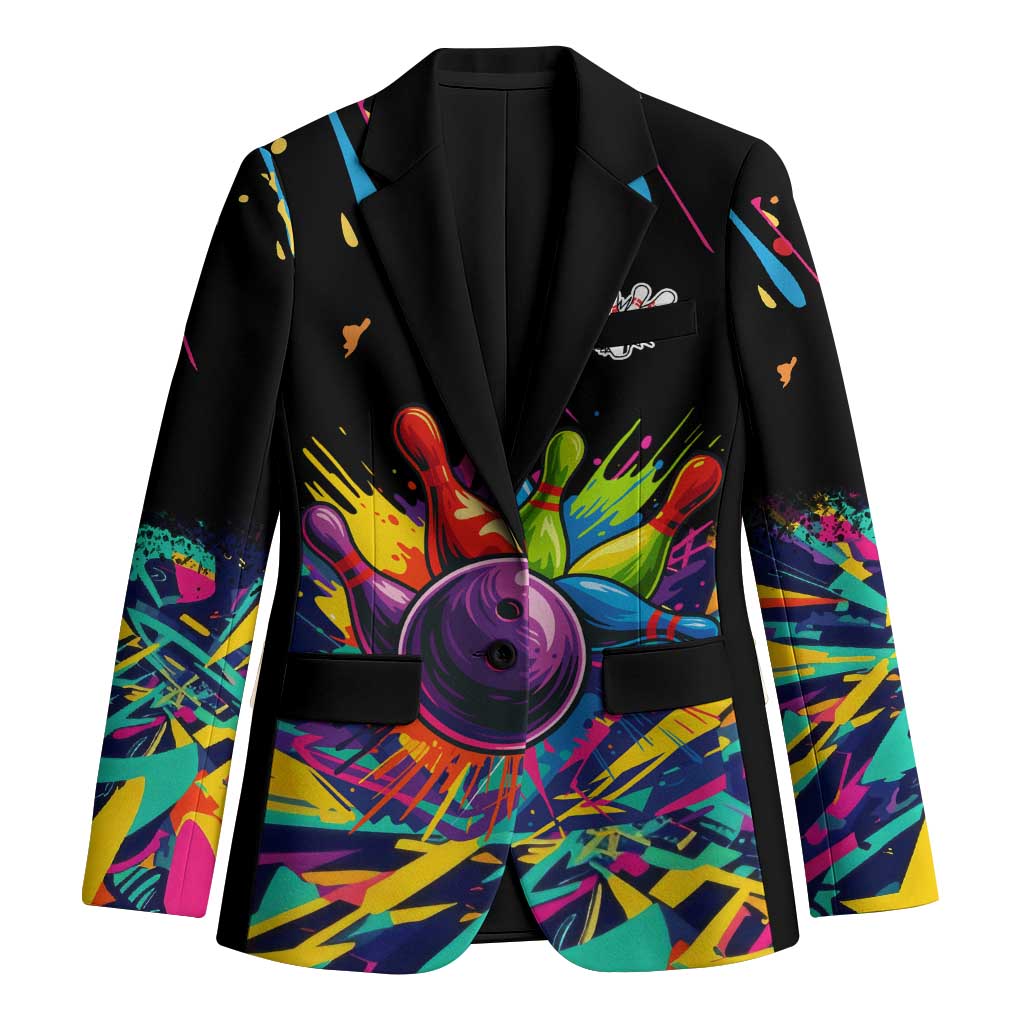 Colorful Bowling Ball and Pins Graphic Blazer Custom with Paint Splash - Wonder Print Shop