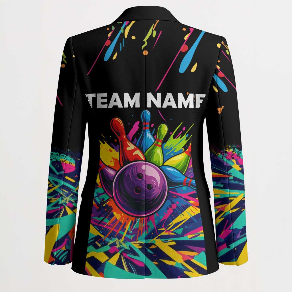 Colorful Bowling Ball and Pins Graphic Blazer Custom with Paint Splash - Wonder Print Shop