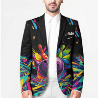 Colorful Bowling Ball and Pins Graphic Blazer Custom with Paint Splash - Wonder Print Shop
