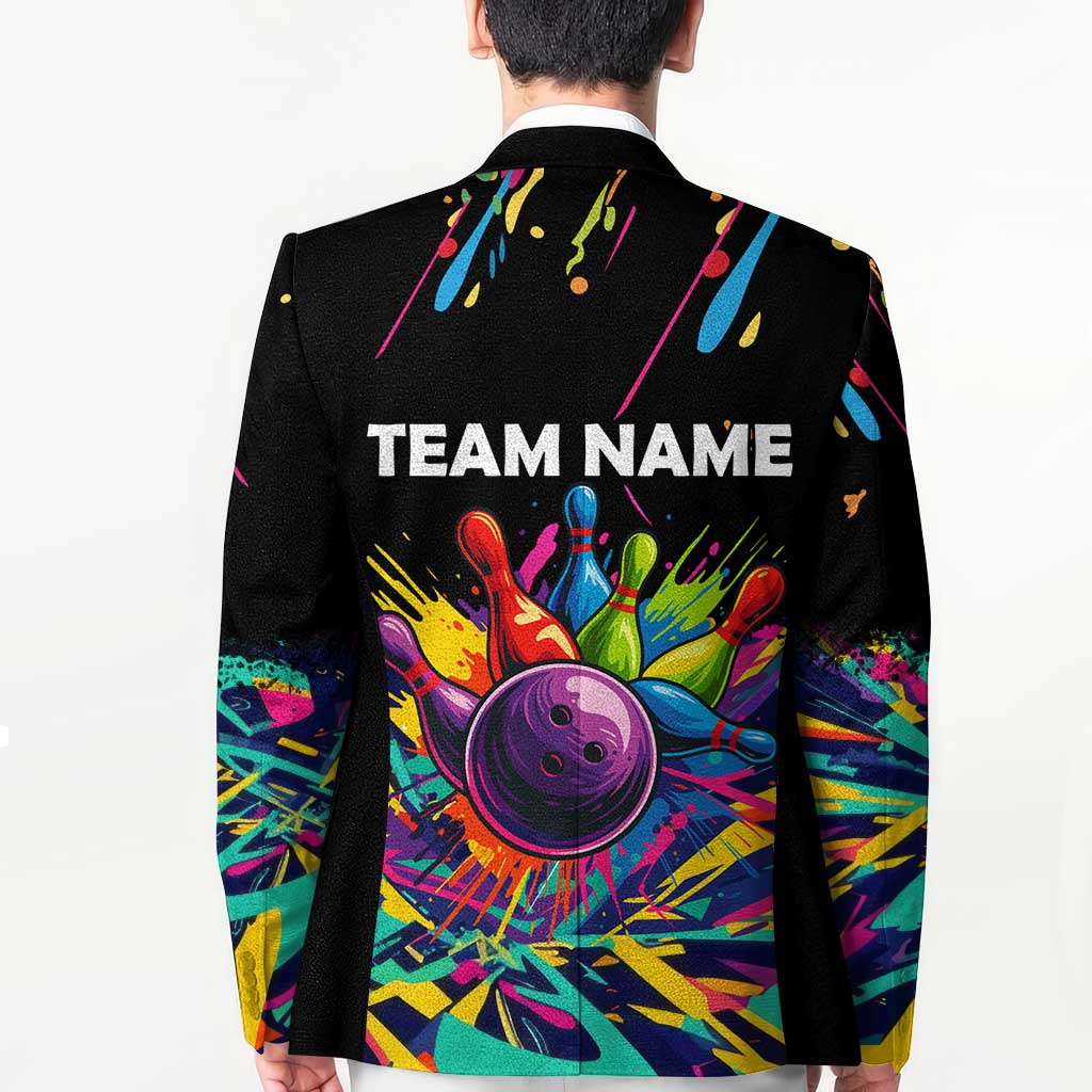 Colorful Bowling Ball and Pins Graphic Blazer Custom with Paint Splash - Wonder Print Shop
