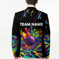 Colorful Bowling Ball and Pins Graphic Blazer Custom with Paint Splash - Wonder Print Shop