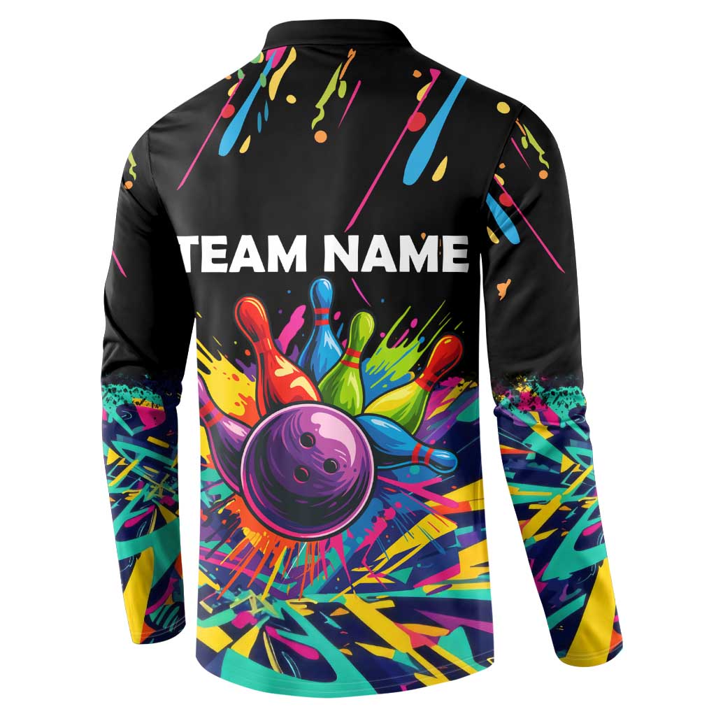 Colorful Bowling Ball and Pins Graphic Button Sweatshirt Custom with Paint Splash - Wonder Print Shop
