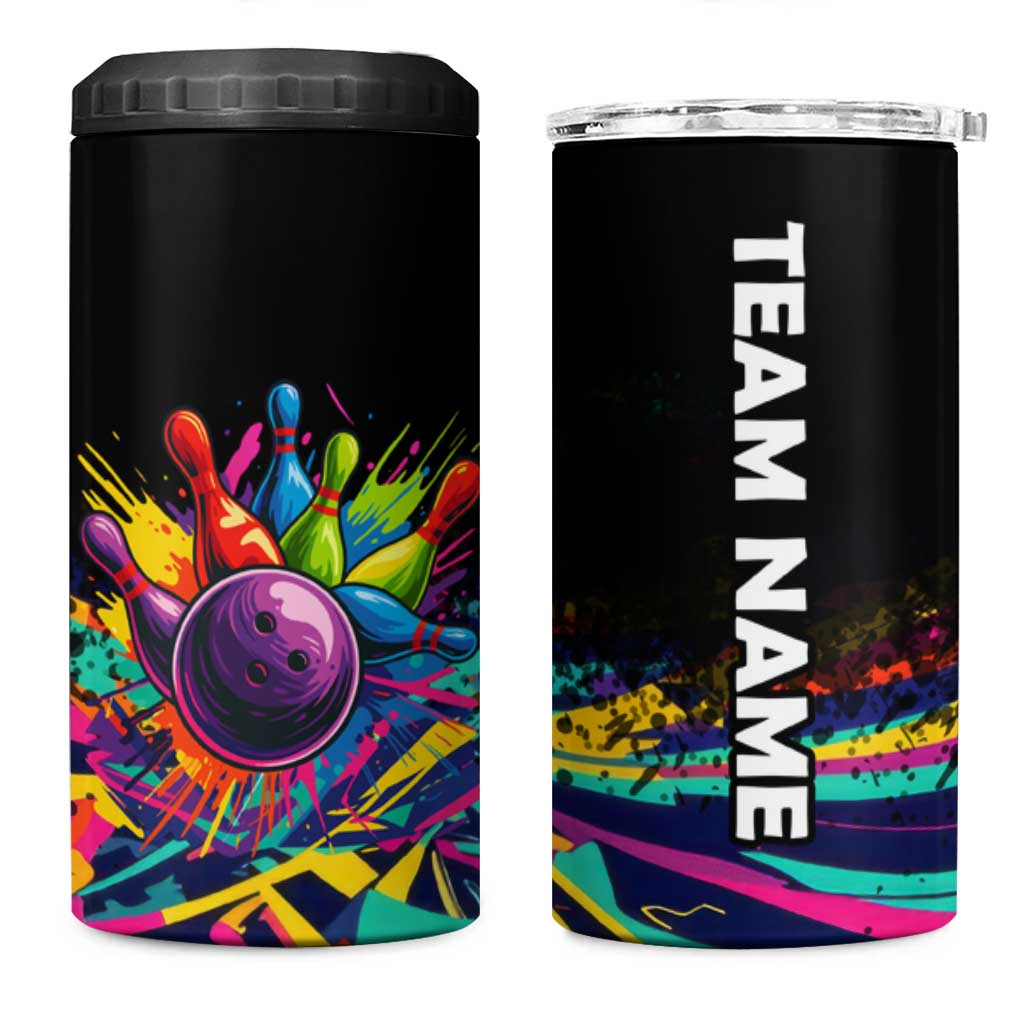 Colorful Bowling Ball and Pins Graphic 4 in 1 Can Cooler Tumbler Custom with Paint Splash - Wonder Print Shop