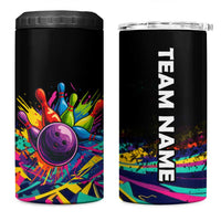 Colorful Bowling Ball and Pins Graphic 4 in 1 Can Cooler Tumbler Custom with Paint Splash - Wonder Print Shop