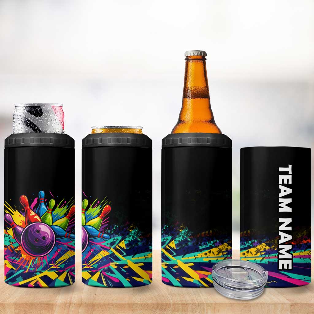 Colorful Bowling Ball and Pins Graphic 4 in 1 Can Cooler Tumbler Custom with Paint Splash - Wonder Print Shop