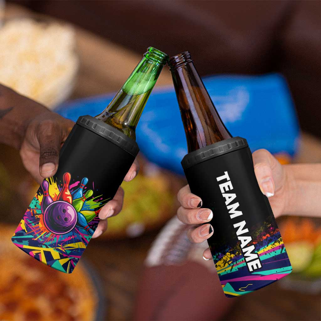 Colorful Bowling Ball and Pins Graphic 4 in 1 Can Cooler Tumbler Custom with Paint Splash - Wonder Print Shop
