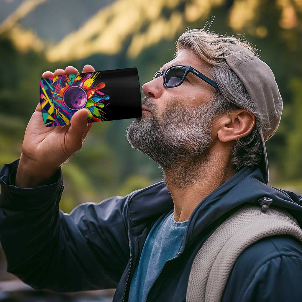 Colorful Bowling Ball and Pins Graphic 4 in 1 Can Cooler Tumbler Custom with Paint Splash - Wonder Print Shop