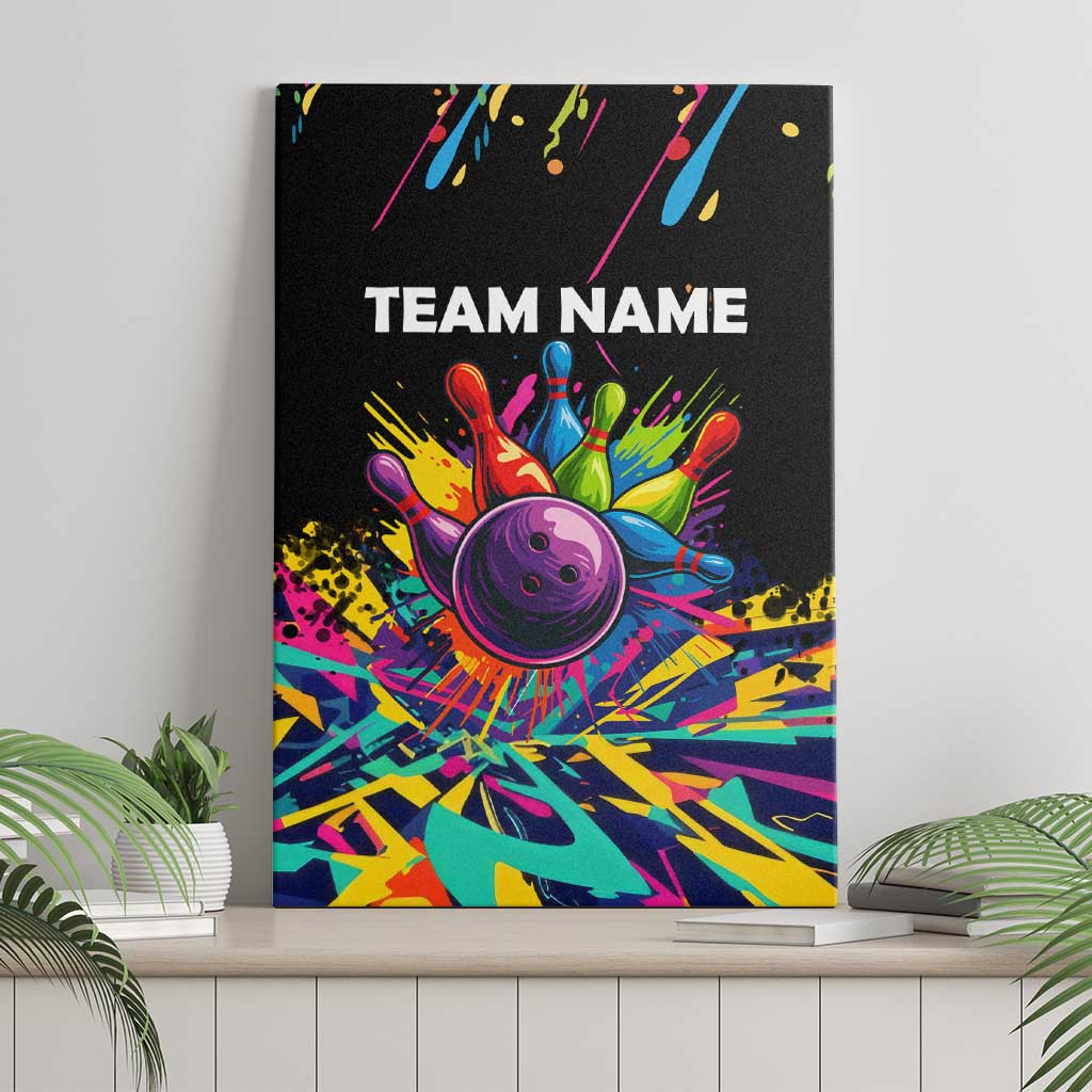 Colorful Bowling Ball and Pins Graphic Canvas Wall Art Custom with Paint Splash - Wonder Print Shop