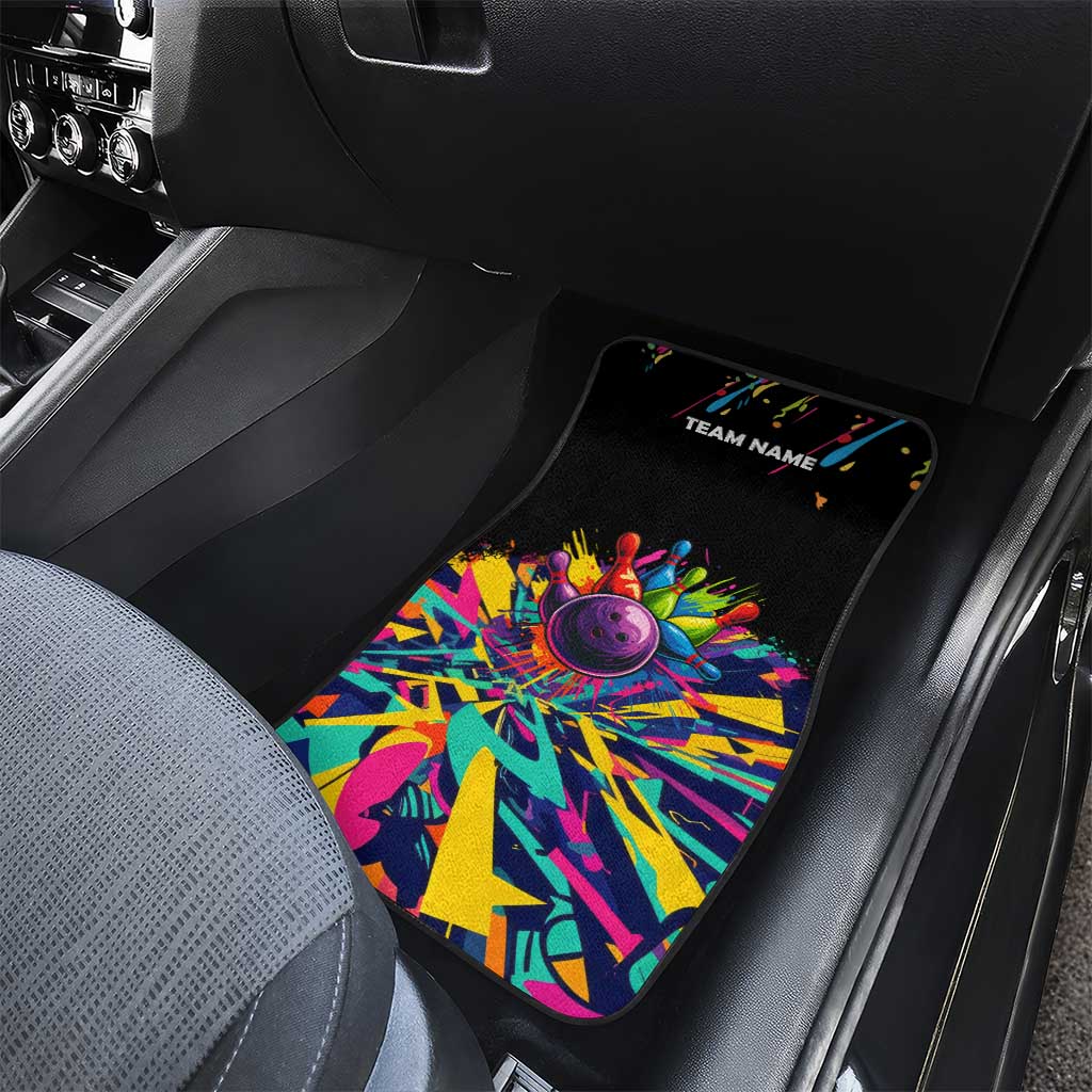 Colorful Bowling Ball and Pins Graphic Car Mats Custom with Paint Splash - Wonder Print Shop