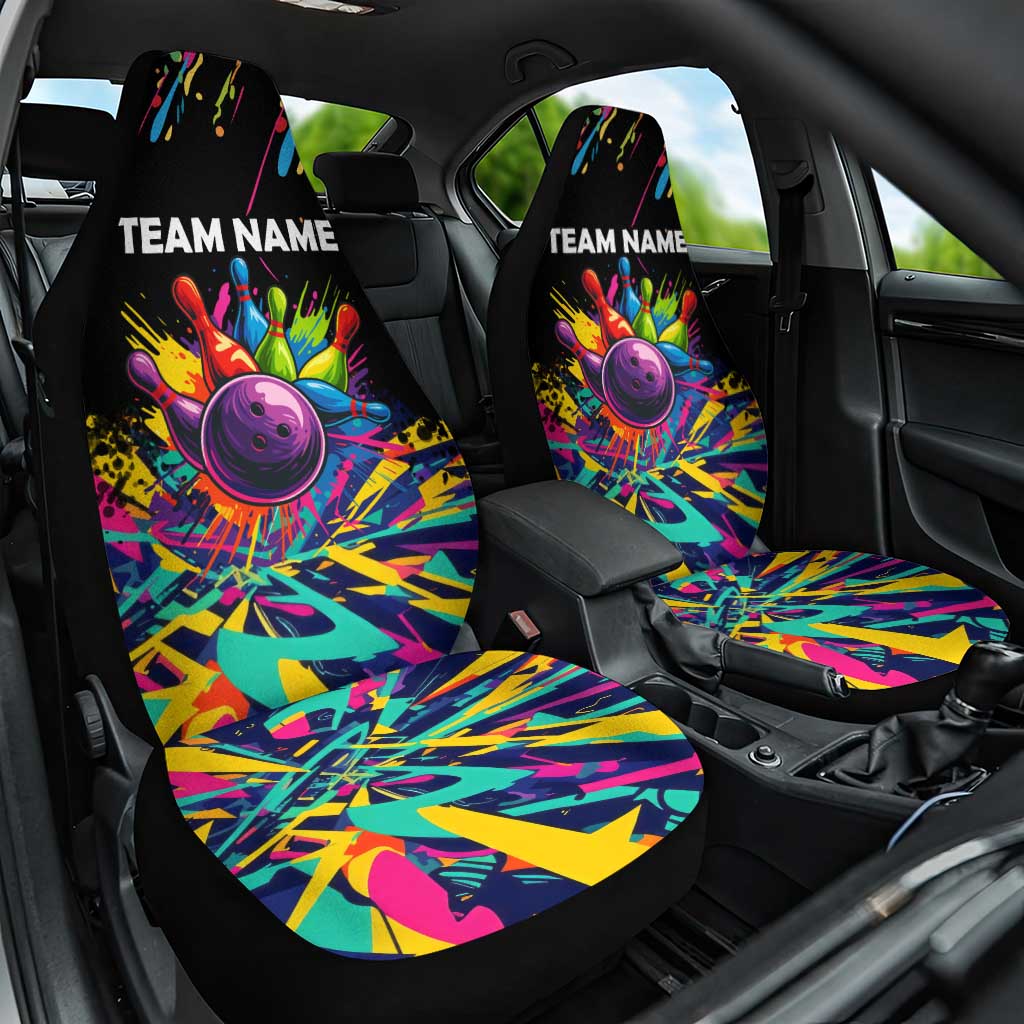 Colorful Bowling Ball and Pins Graphic Car Seat Cover Custom with Paint Splash - Wonder Print Shop