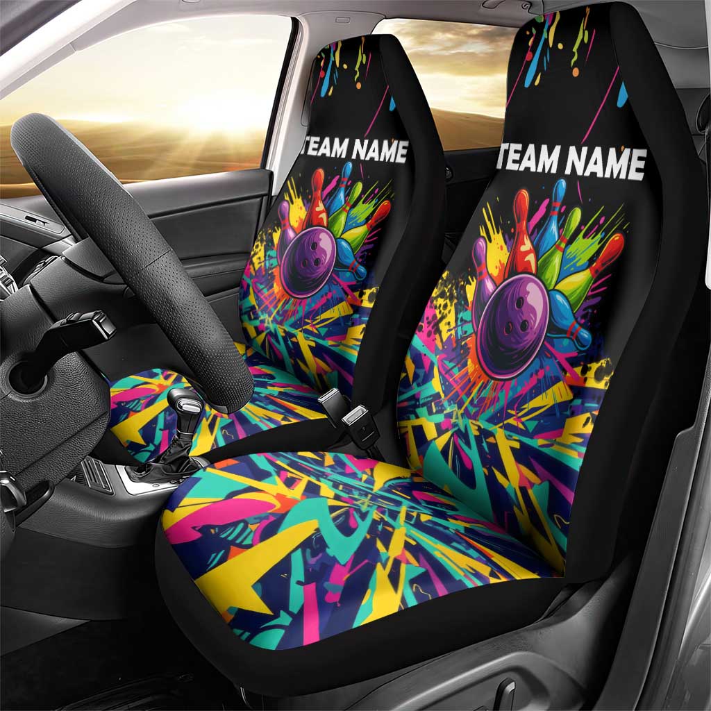 Colorful Bowling Ball and Pins Graphic Car Seat Cover Custom with Paint Splash - Wonder Print Shop