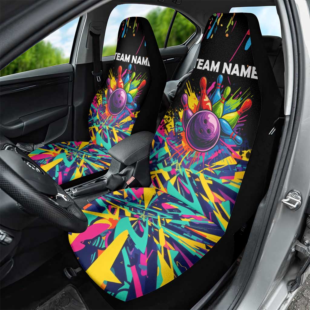 Colorful Bowling Ball and Pins Graphic Car Seat Cover Custom with Paint Splash - Wonder Print Shop